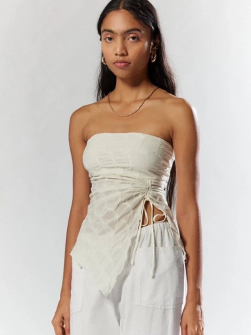 UO Silence + Noise Ivory Remy Textured Tube Top - Women's XS